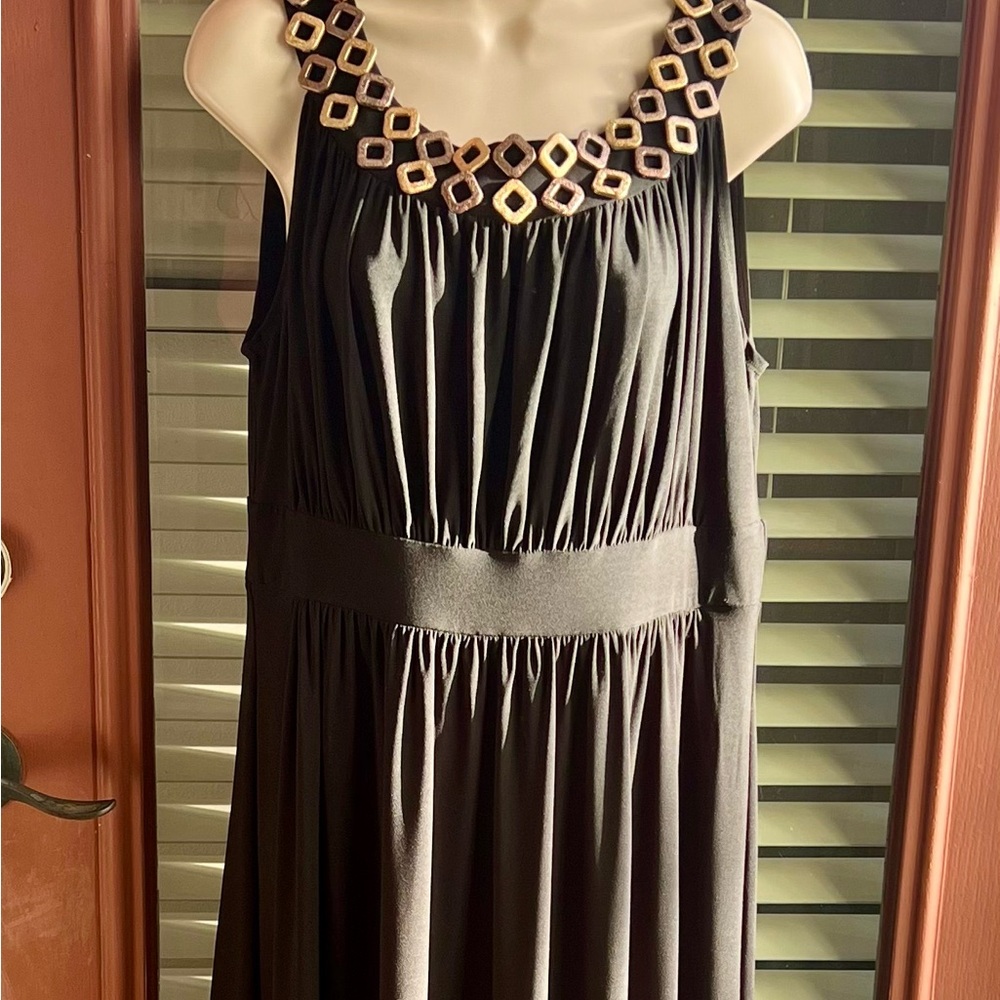 Forever 21 Black Maxi Dress with Gold Embellished Neckline